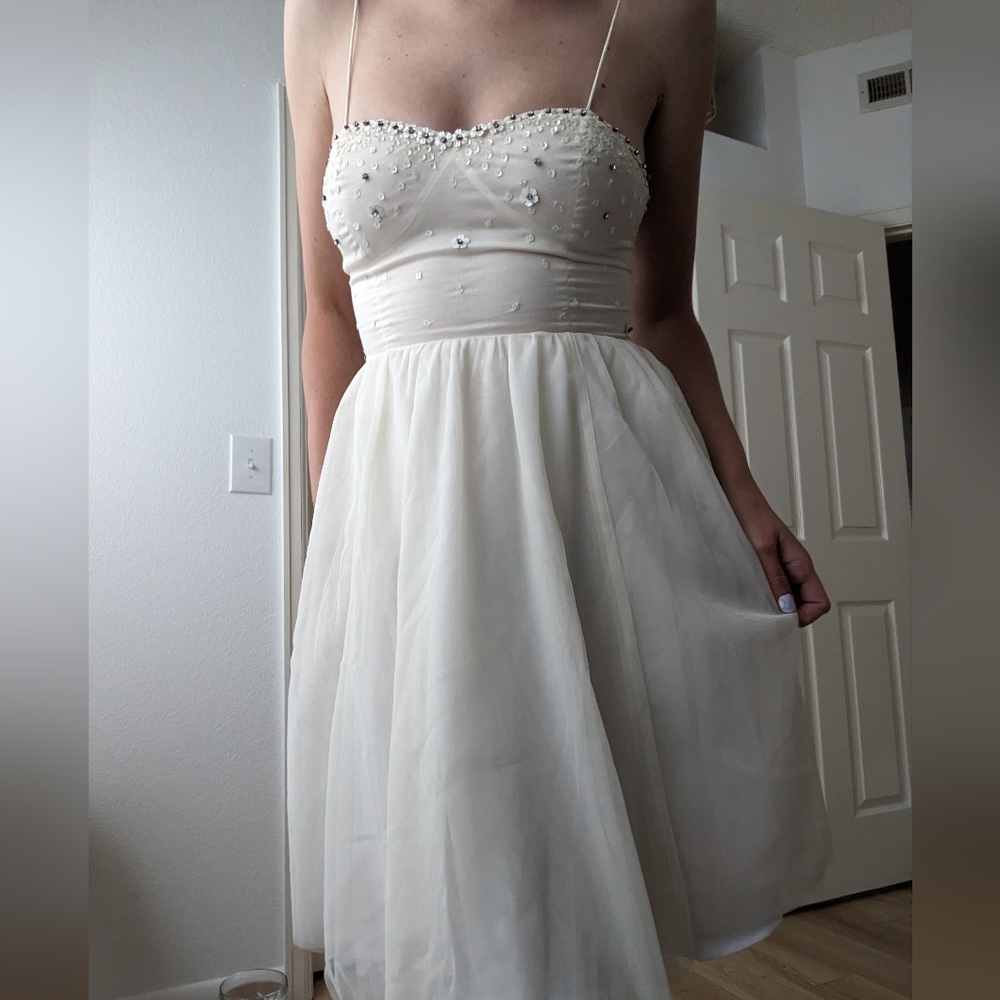 Free people intimately Embellished Cream Slip Dress With Tulle Size Xs Bridal
